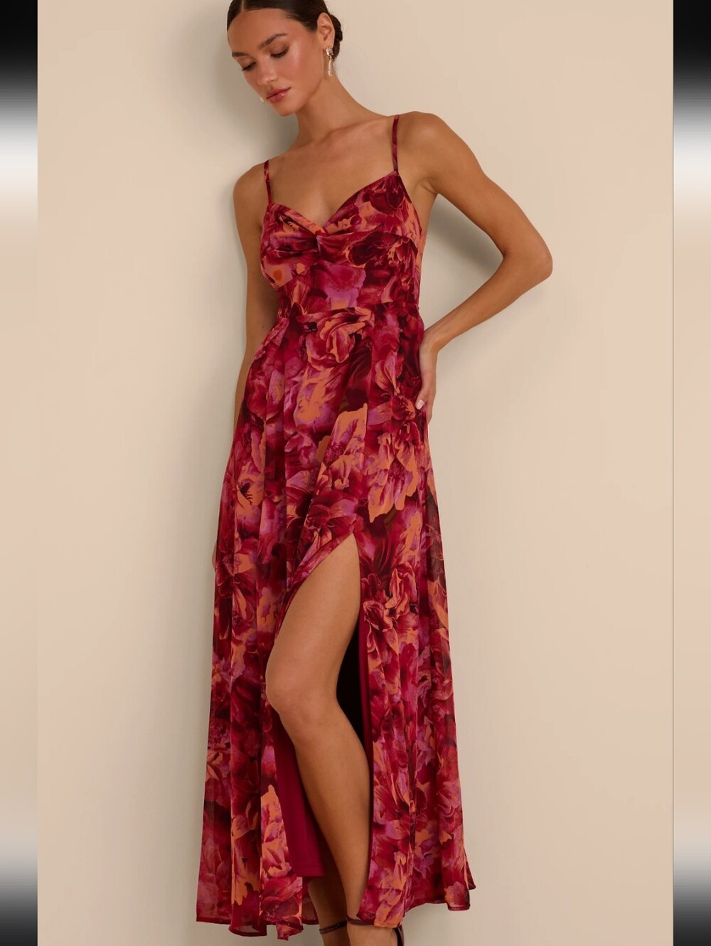 Lulus Beautiful Soul Burgundy Floral Print Twist-Front Maxi Dress - Picture 7 of 14